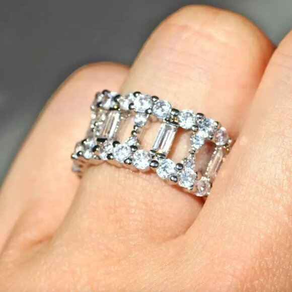 14k White Gold Pave Diamond Eternity Ring Band - Picture 4 of 4